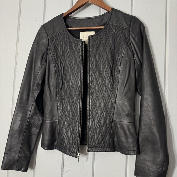 HINGE Seattle Nordstrom’s Diamond Quilted Leather Jacket Zip Black Size Small - Picture 7 of 13